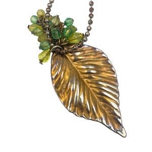Gold/Silver Tone Leaf Pendant w/ Beads Necklace